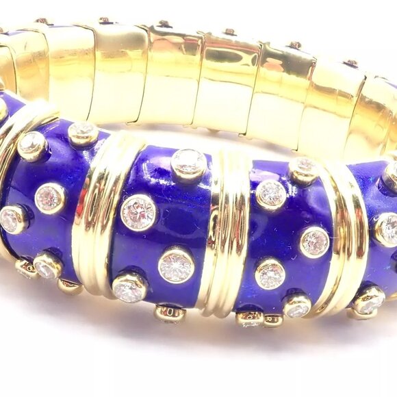 Tiffany & Co Schlumberger Dots 18k Yellow Gold Diamond Enamel Bangle Bracelet - Picture 3 of 10